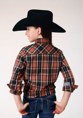 Roper Girls Long Sleeve Snap Arrow Dobby Plaid Western Shirt - Roper