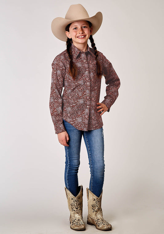 Roper Girls Long Sleeve Snap Vintage Paisley Print Western Shirt - Roper