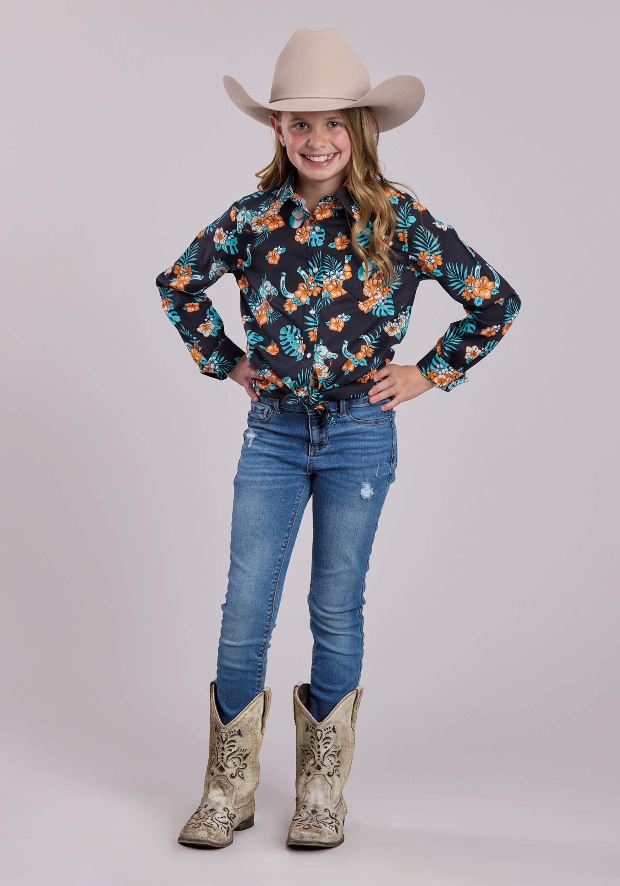 Girls Roper Hawaiian Print Long Sleeve Shirt - Roper - Flyclothing LLC