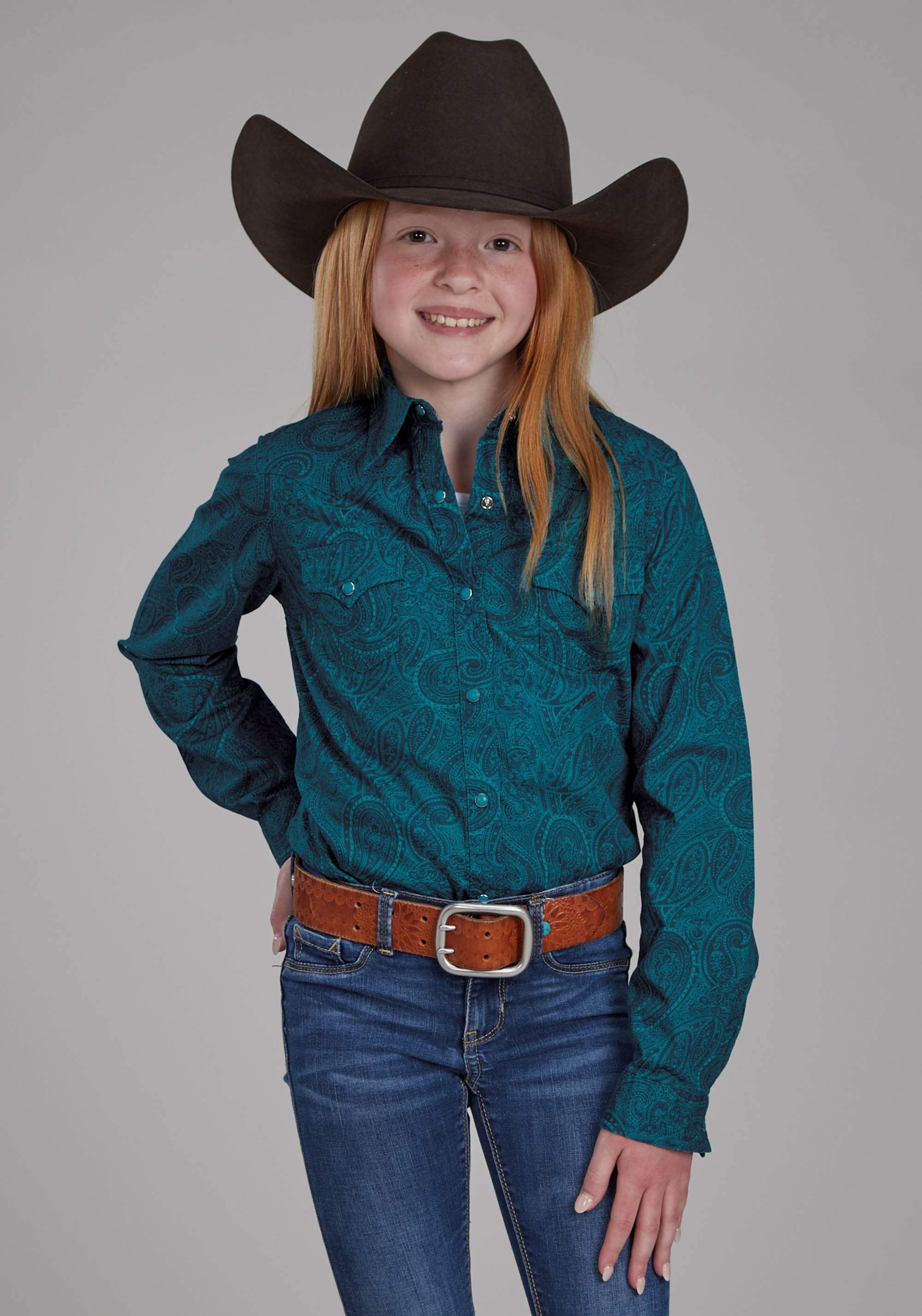 Roper Girls Tonal Paisley Long Sleeve Snap Western Shirt - Roper - Flyclothing LLC
