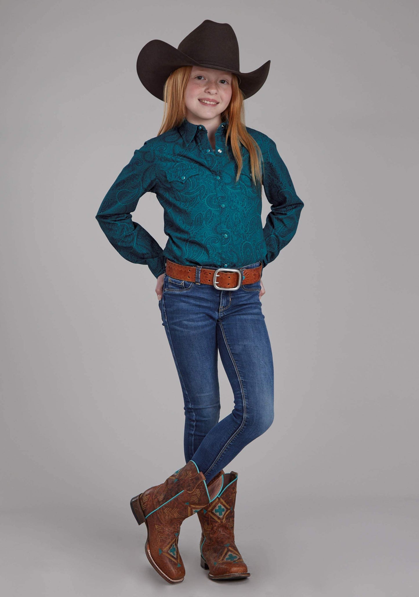 Roper Girls Tonal Paisley Long Sleeve Snap Western Shirt - Roper - Flyclothing LLC