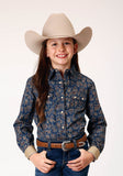 Roper Girls Long Sleeve Snap Navy Paisley Western Shirt - Roper