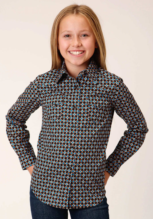 Roper Girls Long Sleeve Snap Aztec Medallions Western Shirt - Roper - Flyclothing LLC