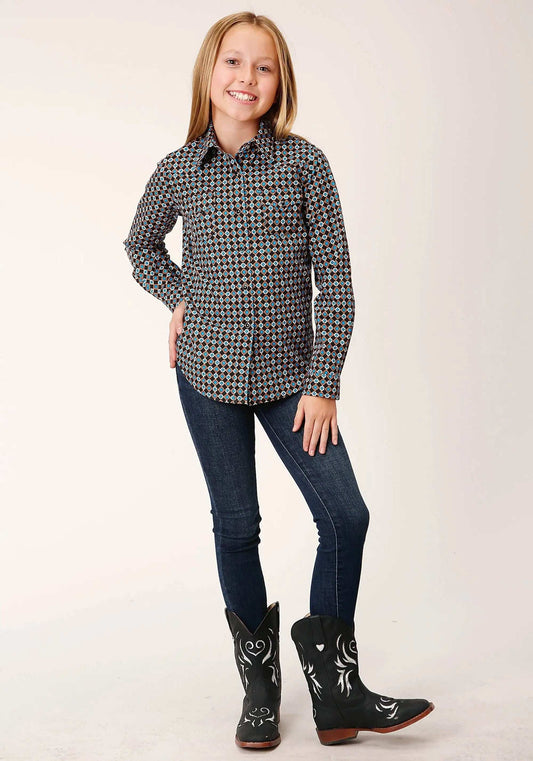 Roper Girls Long Sleeve Snap Aztec Medallions Western Shirt - Roper - Flyclothing LLC