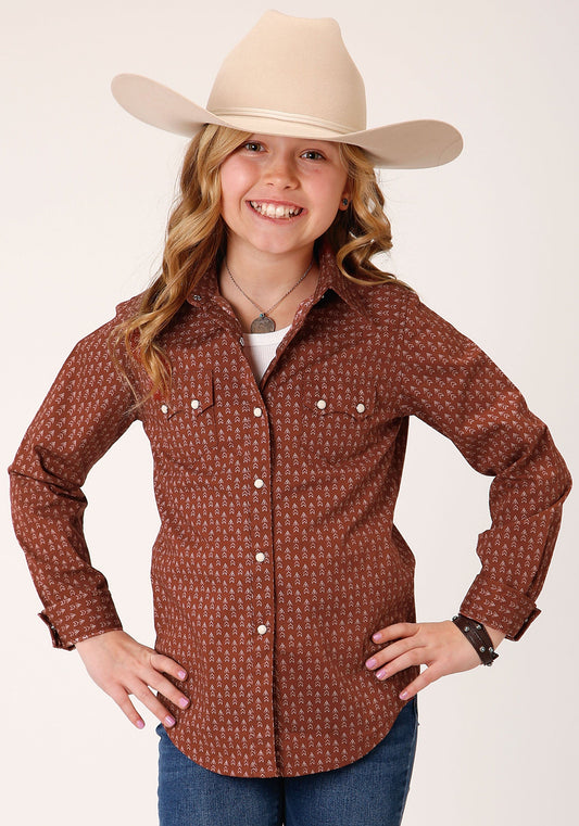 Roper Girls Long Sleeve Snap Arrow Geo Western Shirt - Roper