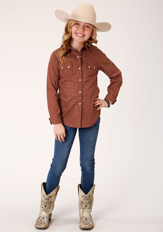 Roper Girls Long Sleeve Snap Arrow Geo Western Shirt - Roper