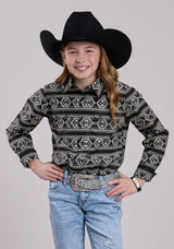 Roper Girls Long Sleeve Snap Aztec Stripe Western Shirt