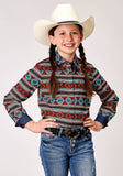 Roper Girls Long Sleeve Snap Aztec Stripe Print Western Shirt - Roper
