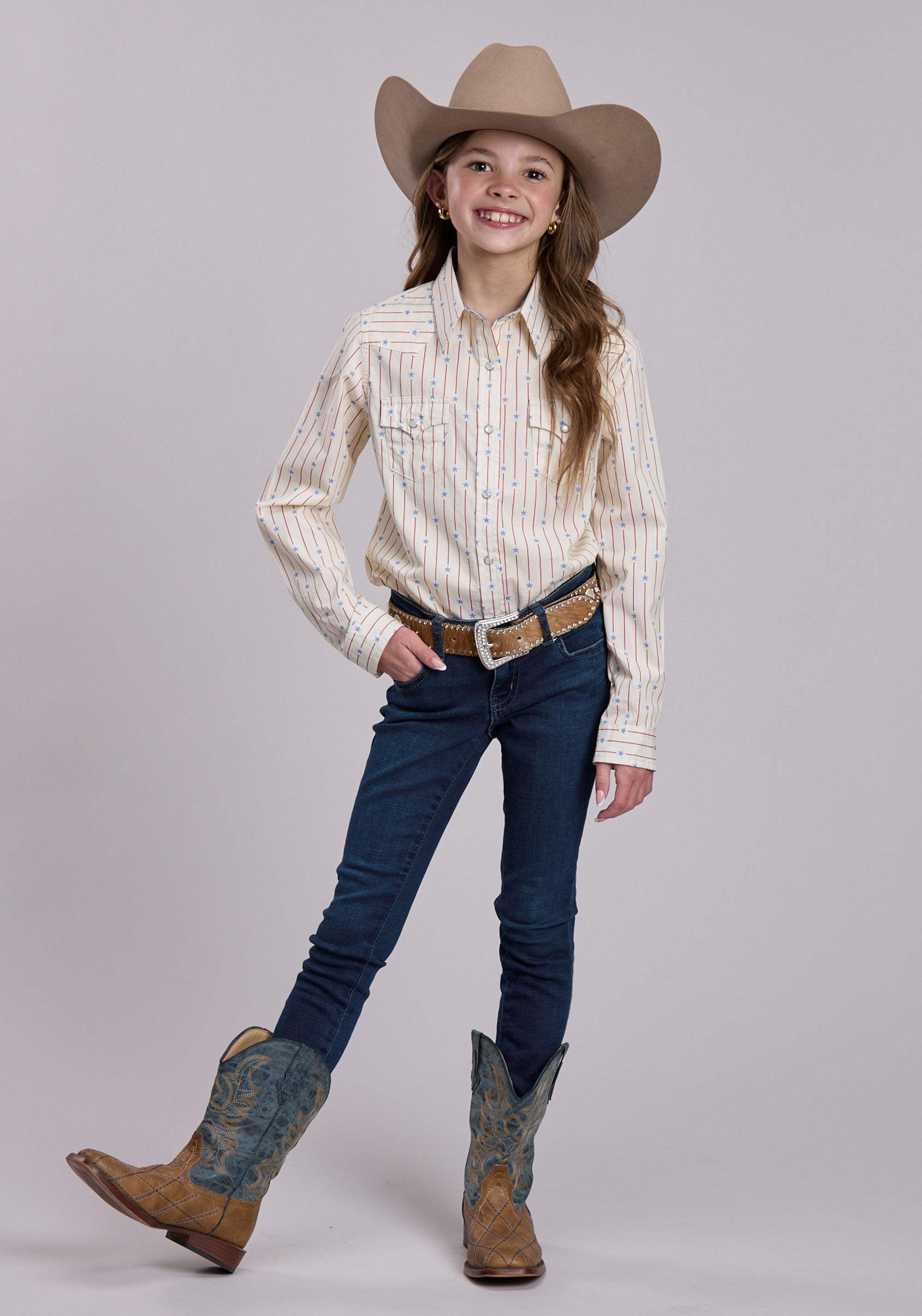 Girls Roper Stars And Stripes Print Long Sleeve Shirt - Roper - Flyclothing LLC