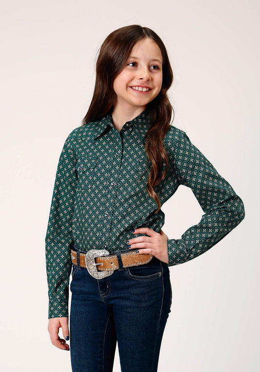 Roper Girls Long Sleeve Snap Croshort Sleeve Walk Foulard Western Shirt - Roper