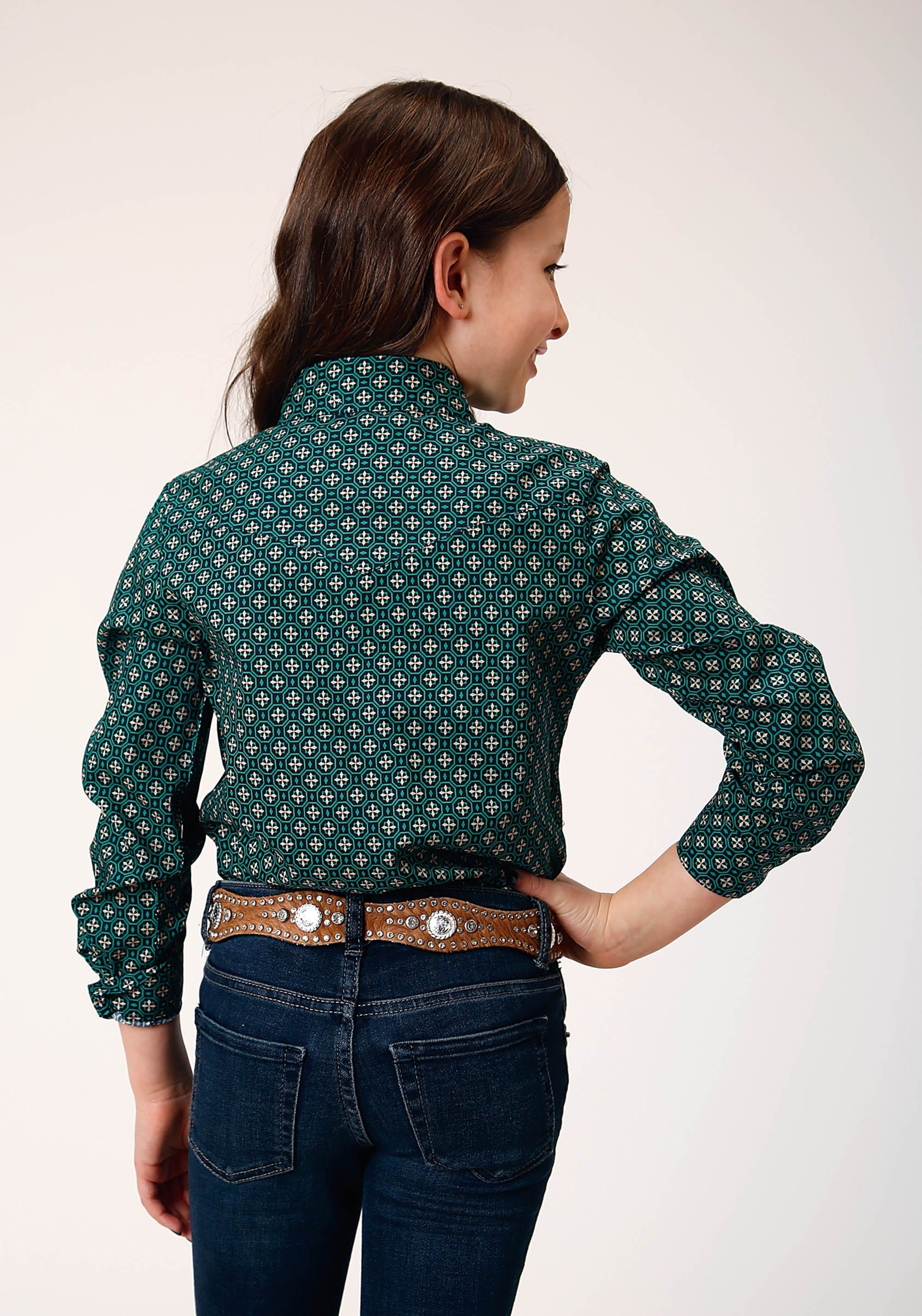 Roper Girls Long Sleeve Snap Croshort Sleeve Walk Foulard Western Shirt - Roper
