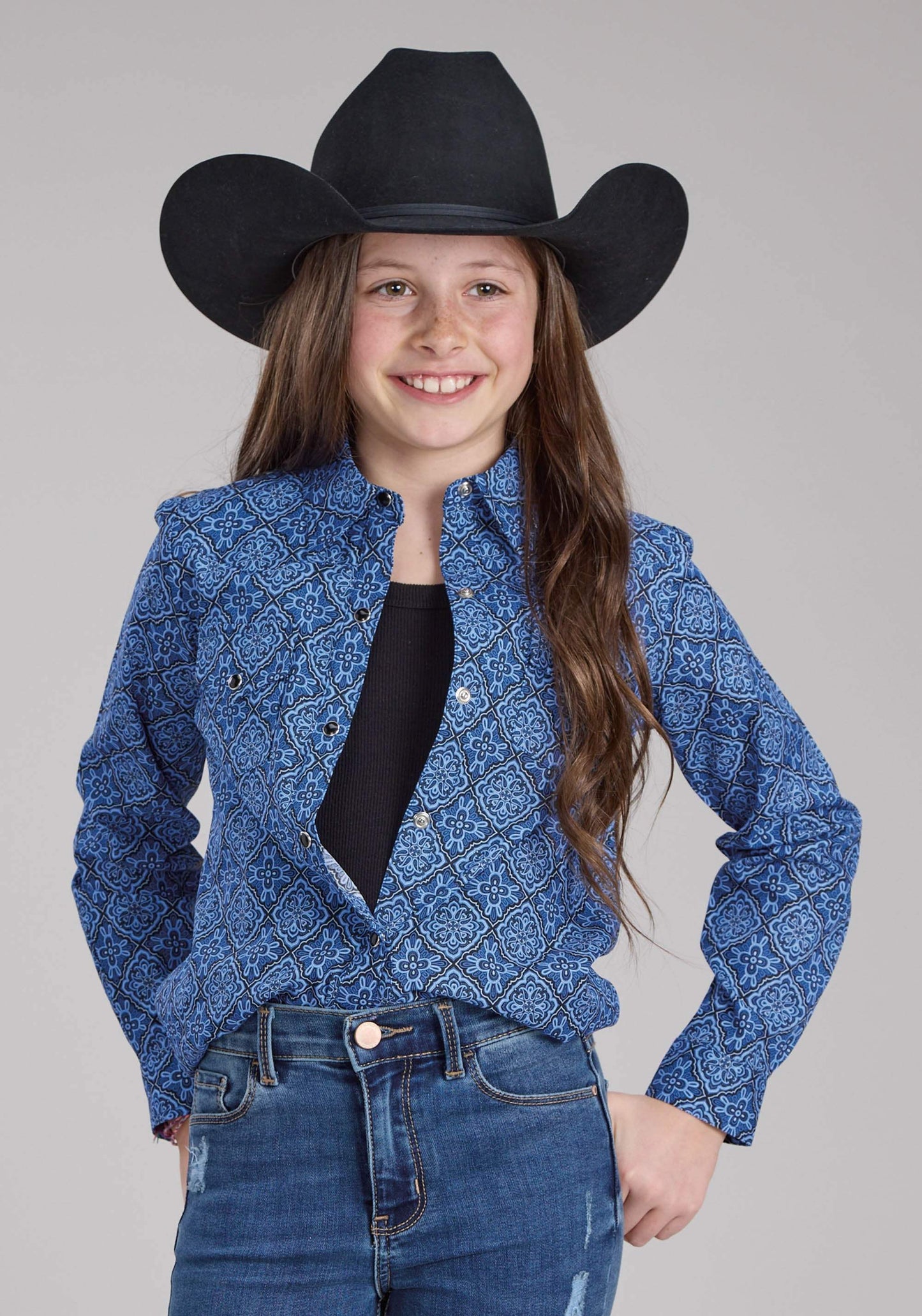 Roper Girls Saphire Ornamental Long Sleeve Snap Western Shirt - Roper - Flyclothing LLC
