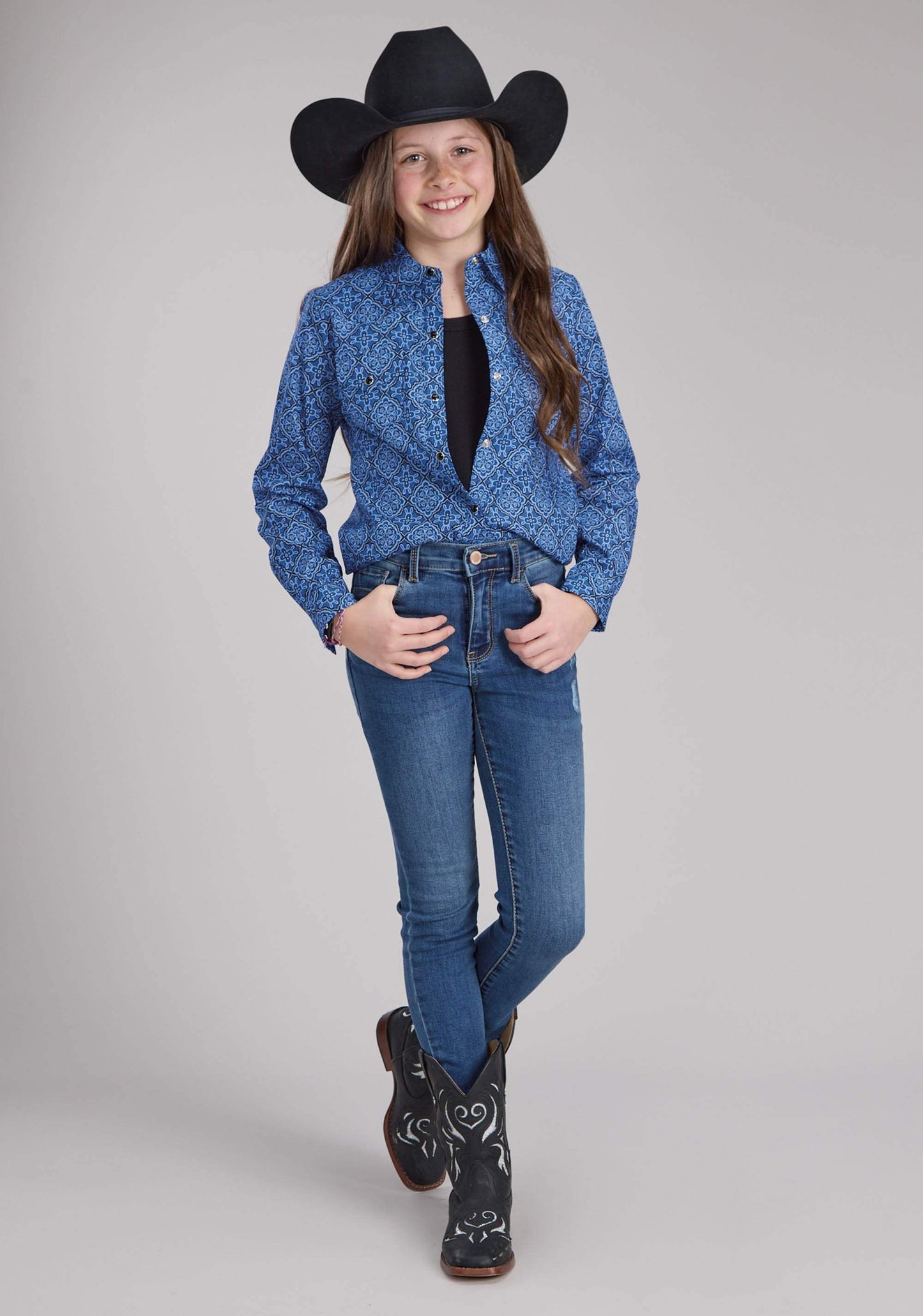 Roper Girls Saphire Ornamental Long Sleeve Snap Western Shirt - Roper - Flyclothing LLC