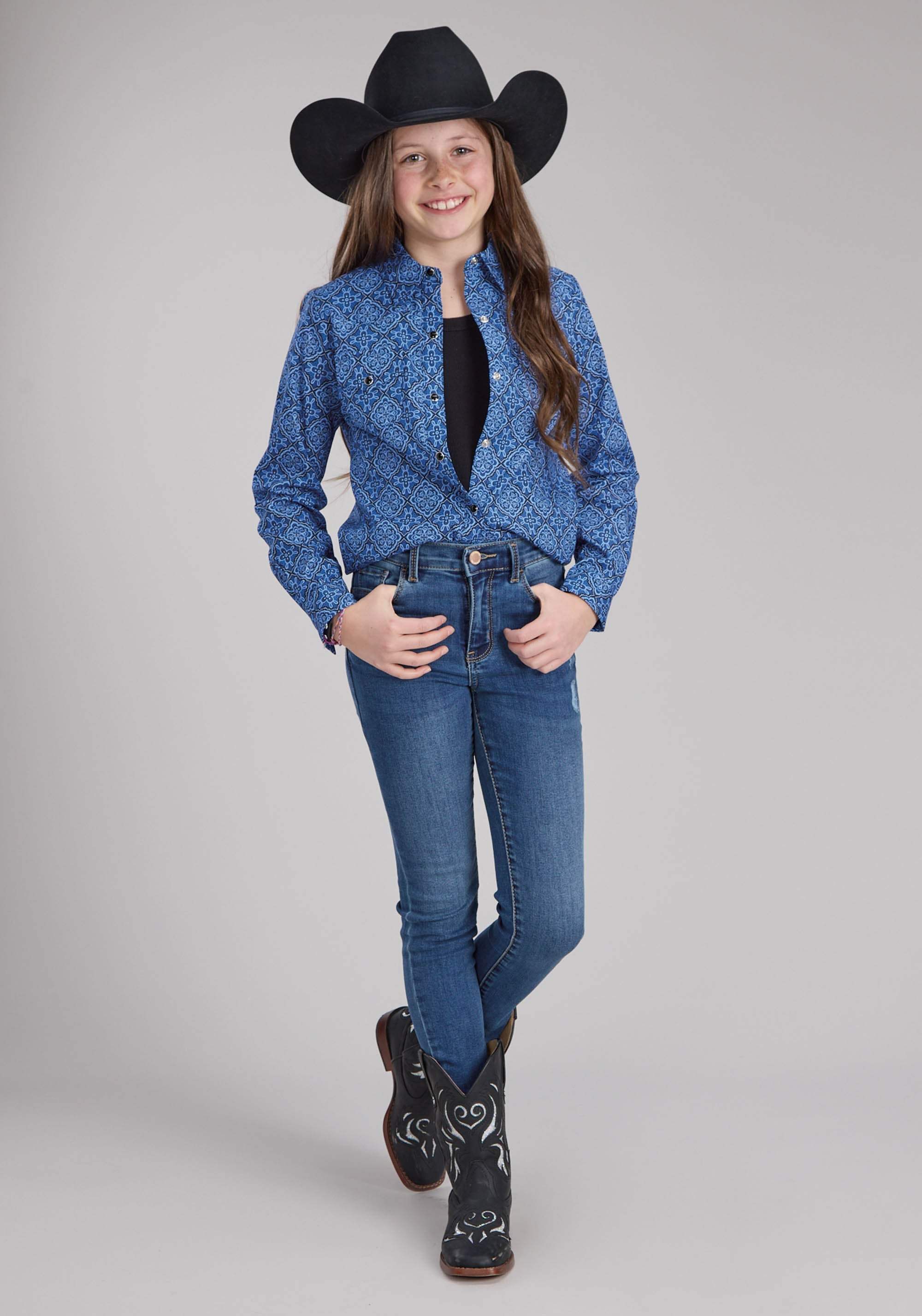 Roper Girls Saphire Ornamental Long Sleeve Snap Western Shirt - Roper - Flyclothing LLC