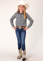 Roper Girls Long Sleeve Snap Silver Foulard Western Shirt - Roper