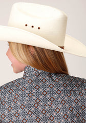 Roper Girls Long Sleeve Snap Silver Foulard Western Shirt - Roper