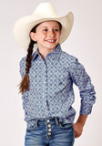 Roper Girls Long Sleeve Snap Blue Skies Tie Print Western Shirt - Roper