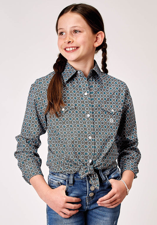 Roper Girls Long Sleeve Snap Frontier Foulard Western Shirt - Roper