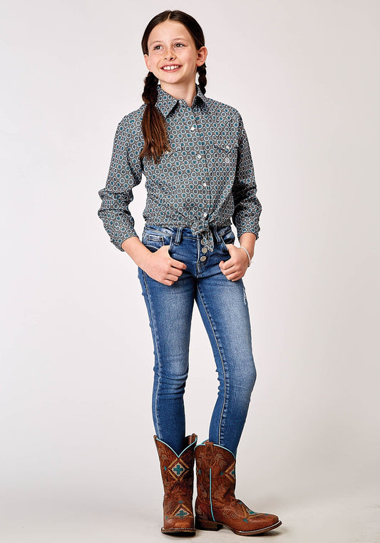 Roper Girls Long Sleeve Snap Frontier Foulard Western Shirt - Roper