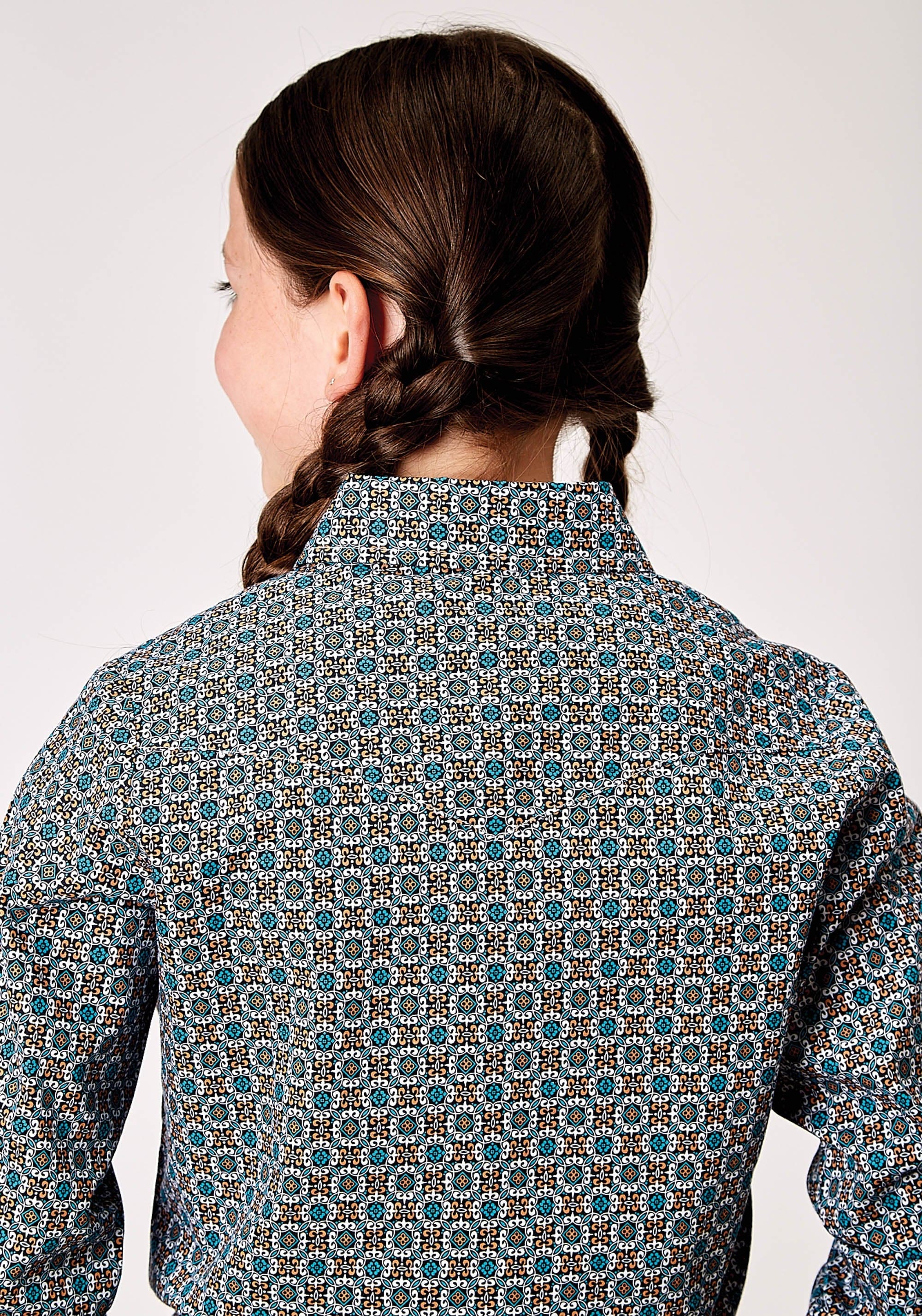 Roper Girls Long Sleeve Snap Frontier Foulard Western Shirt - Roper