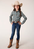 Roper Girls Long Sleeve Snap Turquoise Mine Paisley Western Shirt - Roper