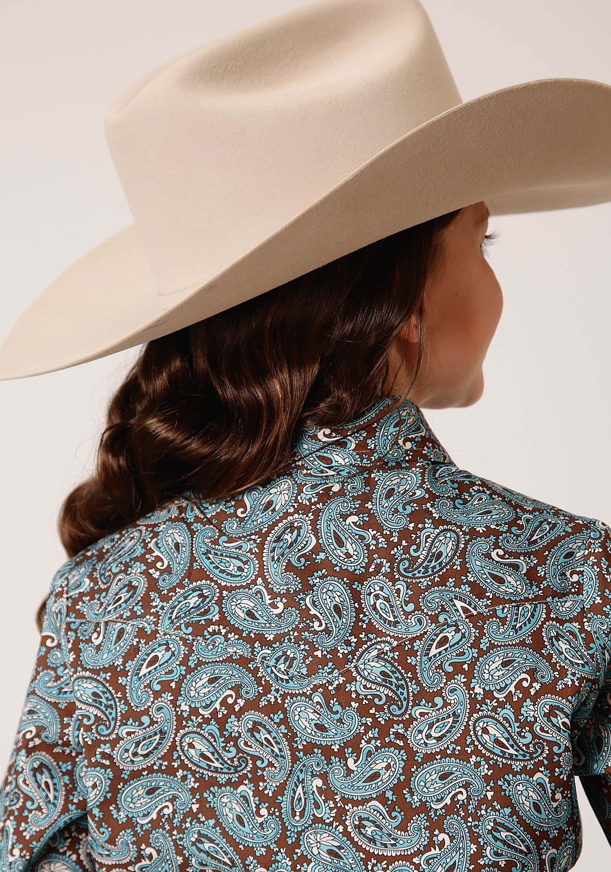 Roper Girls Long Sleeve Snap Turquoise Mine Paisley Western Shirt - Roper