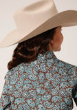 Roper Girls Long Sleeve Snap Turquoise Mine Paisley Western Shirt - Roper