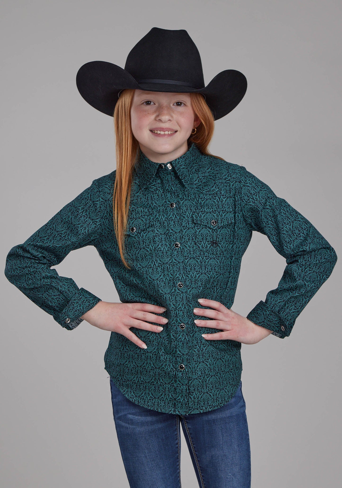 Roper Girls Vintage Paisley Long Sleeve Snap Western Shirt