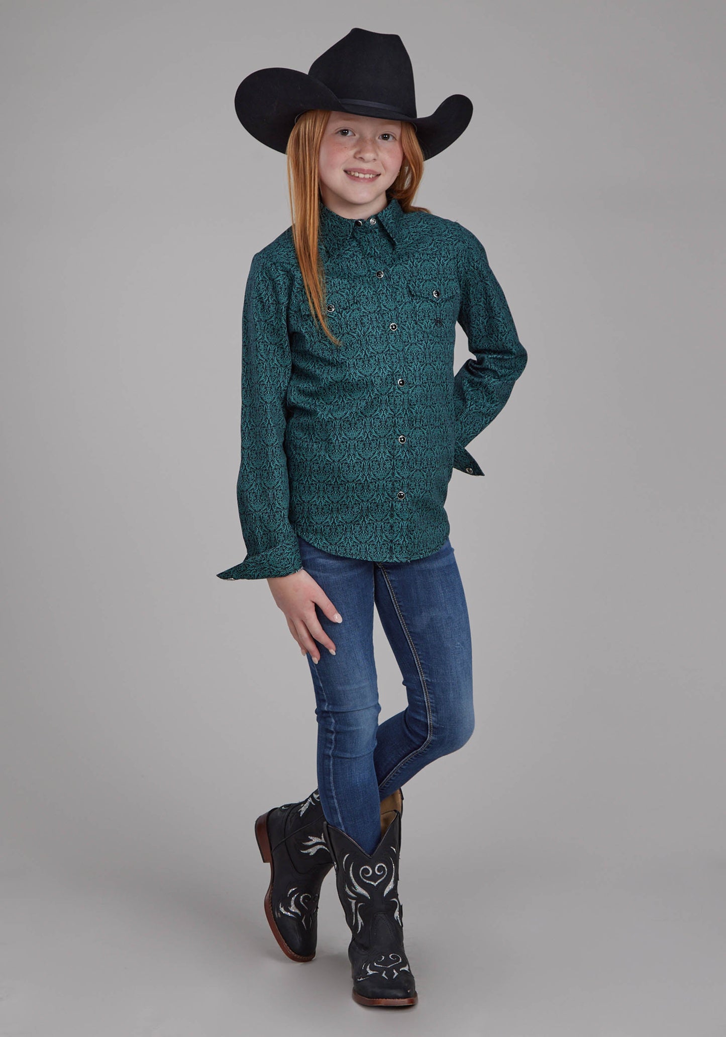 Roper Girls Vintage Paisley Long Sleeve Snap Western Shirt