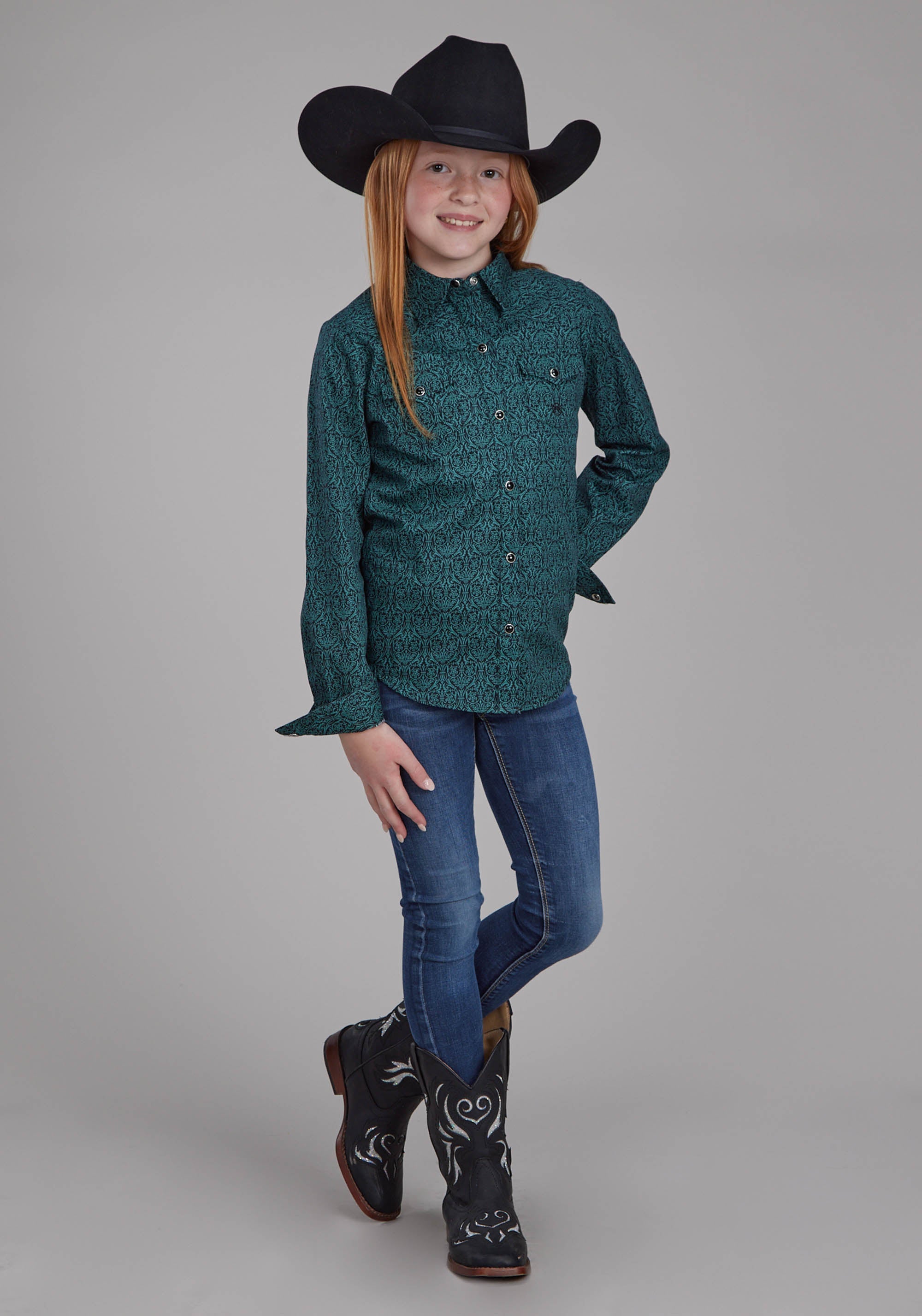 Roper Girls Vintage Paisley Long Sleeve Snap Western Shirt