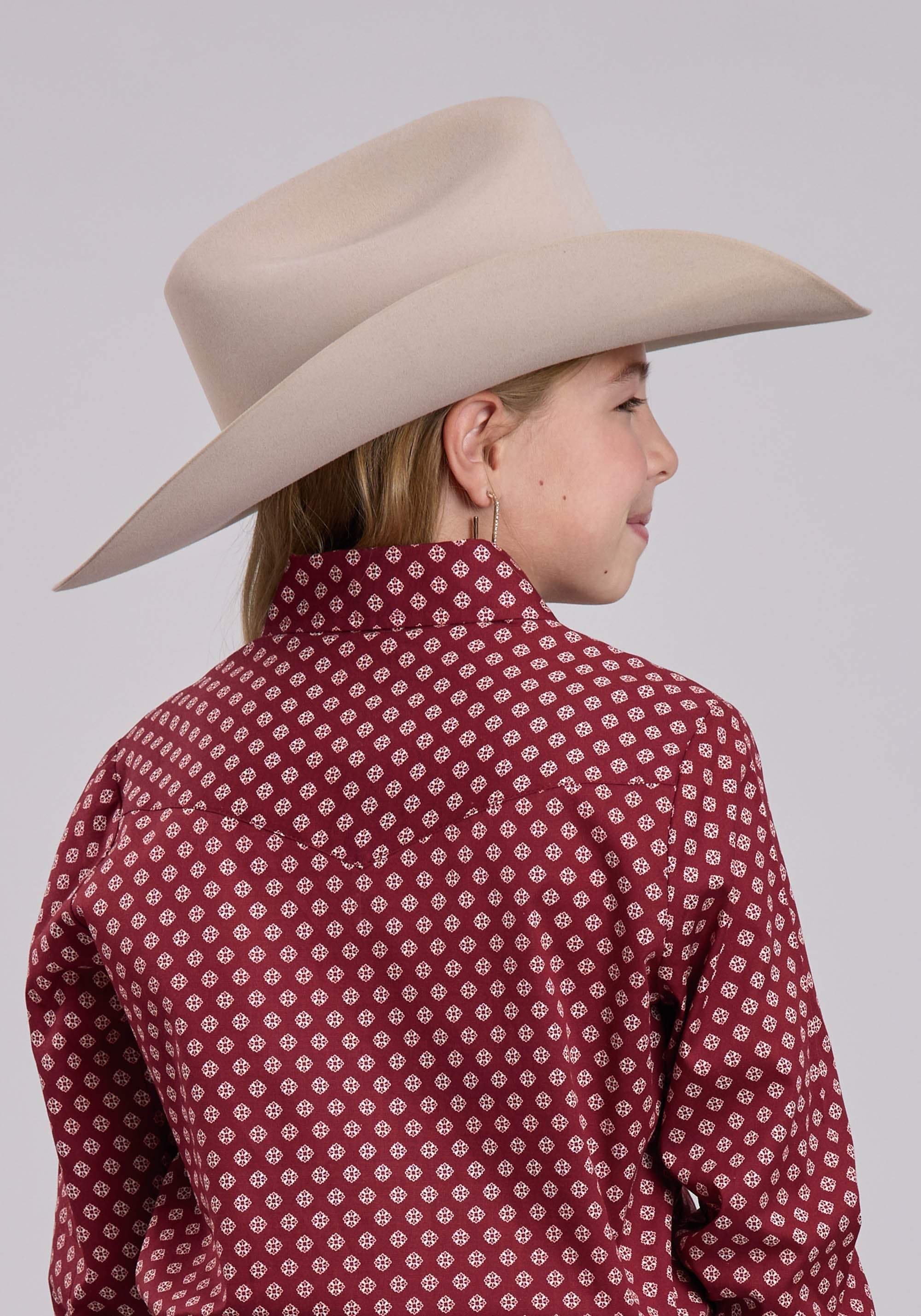 Girls Roper Red Stretch Foulard Long Sleeve Shirt - Roper - Flyclothing LLC