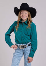 Girls Roper Solid Black Fill Teal Long Sleeve Shirt - Roper - Flyclothing LLC