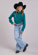 Girls Roper Solid Black Fill Teal Long Sleeve Shirt - Roper - Flyclothing LLC