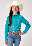 Roper Girls Long Sleeve Snap Solid Poplin Stretch Turquoise Western Shirt - Roper