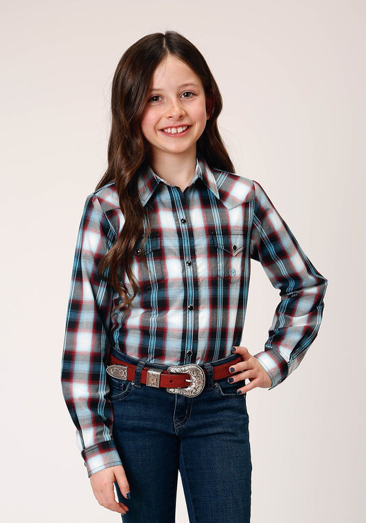 Roper Girls Long Sleeve Snap West Plaid Western Shirt - Roper