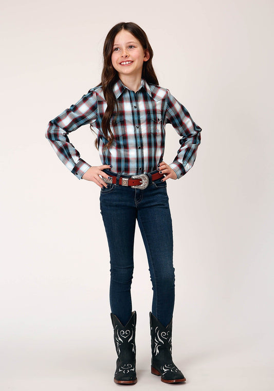Roper Girls Long Sleeve Snap West Plaid Western Shirt - Roper