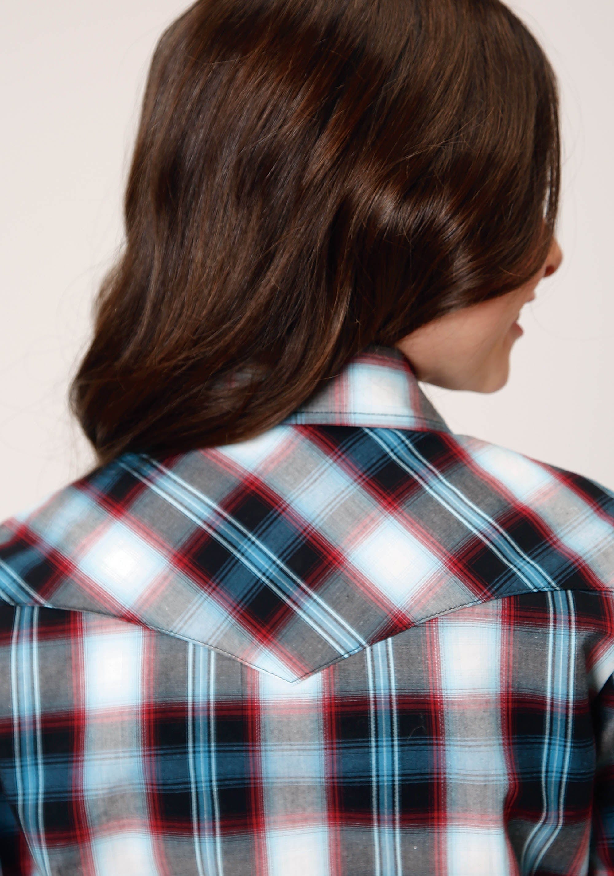 Roper Girls Long Sleeve Snap West Plaid Western Shirt - Roper