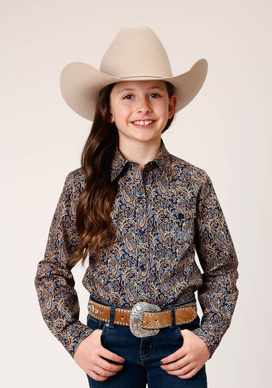 Roper Girls Long Sleeve Button Vintage Paisley Western Shirt - Roper