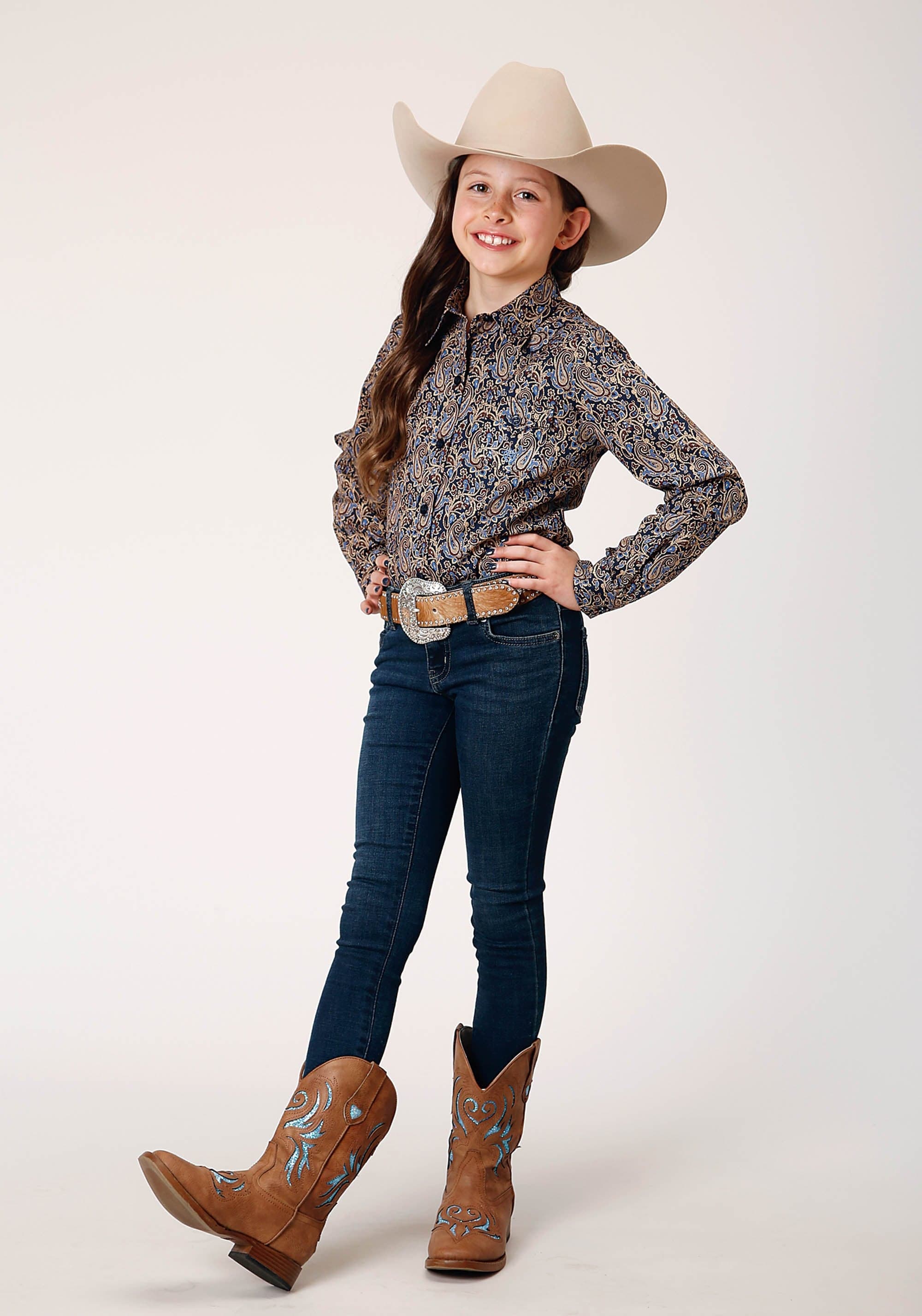 Roper Girls Long Sleeve Button Vintage Paisley Western Shirt - Roper