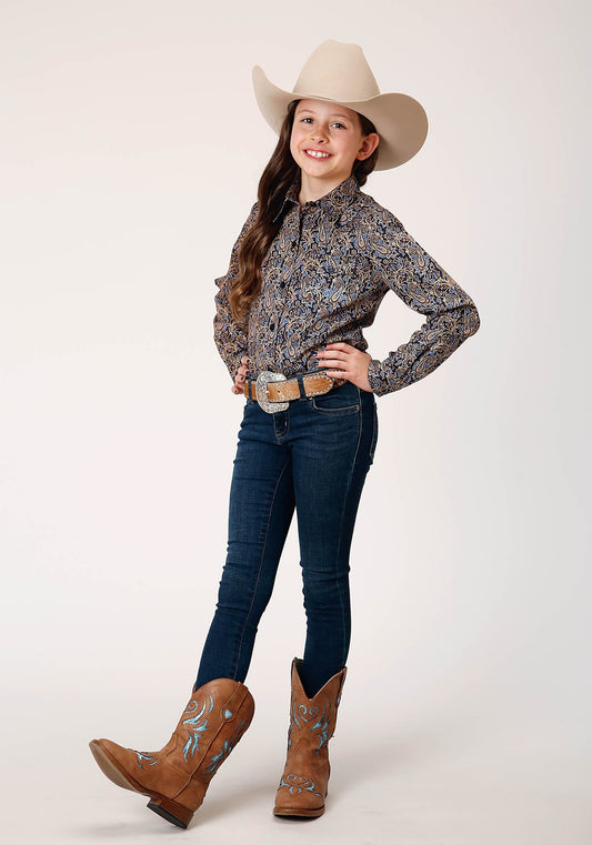 Roper Girls Long Sleeve Button Vintage Paisley Western Shirt - Roper