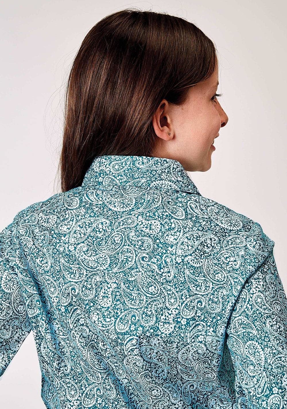 Roper Girls Long Sleeve Button Stretch Poplin Teal Paisley Western Shirt - Roper - Flyclothing LLC