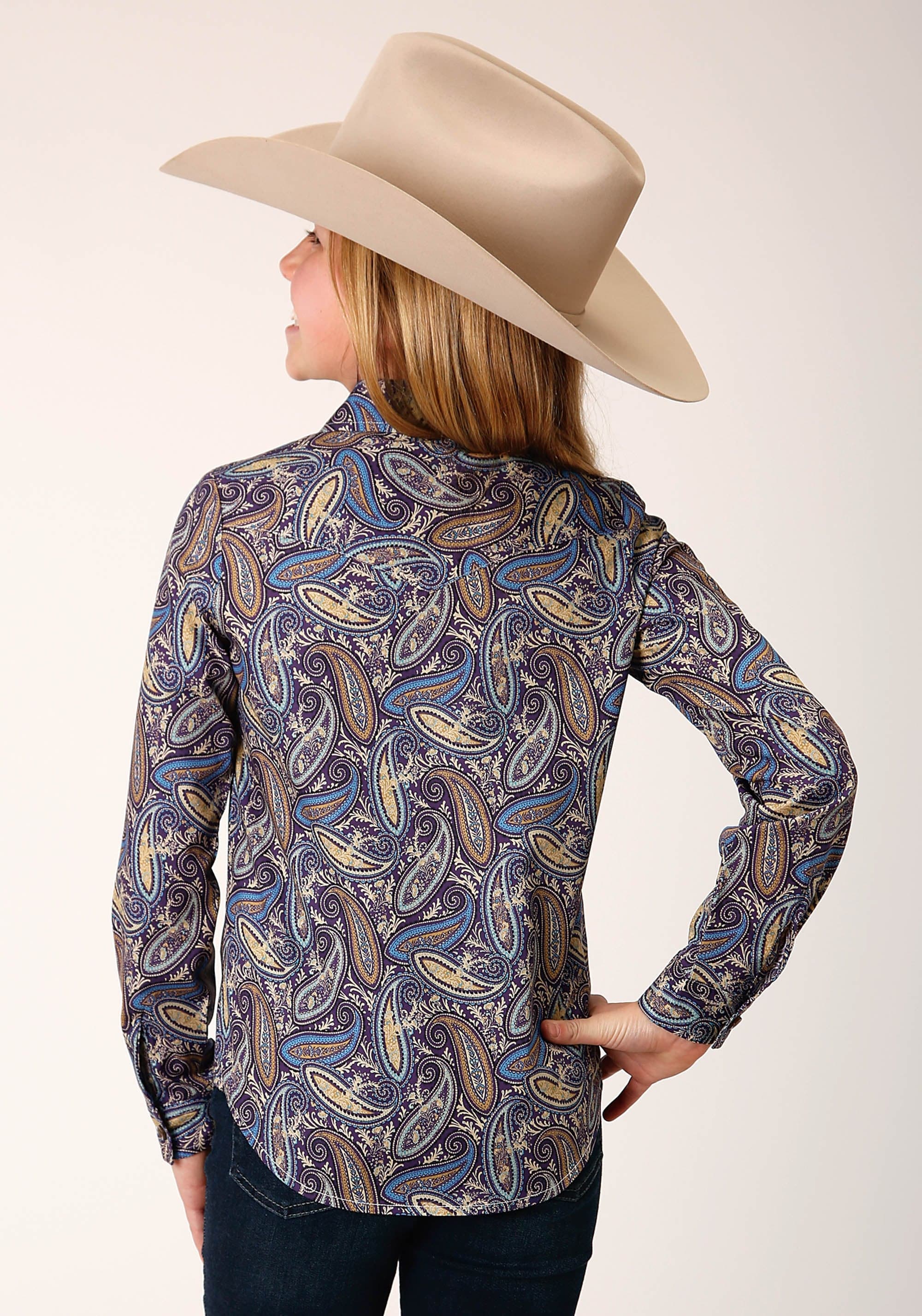 Roper Girls Long Sleeve Button Royal Paisleyn Western Shirt - Roper