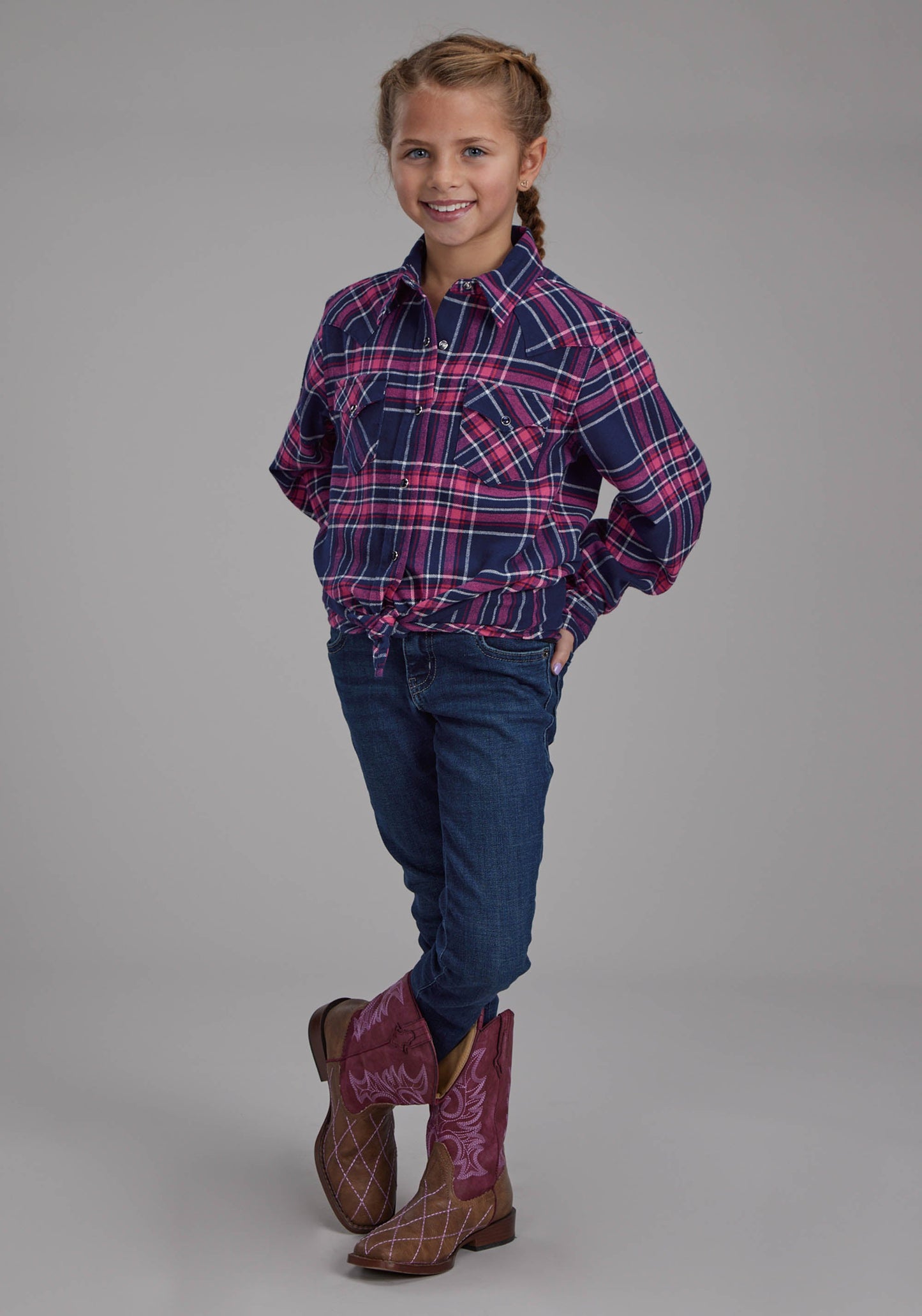 Roper Girls Unlined Flannel Shirt Long Sleeve Snap Western Shirt