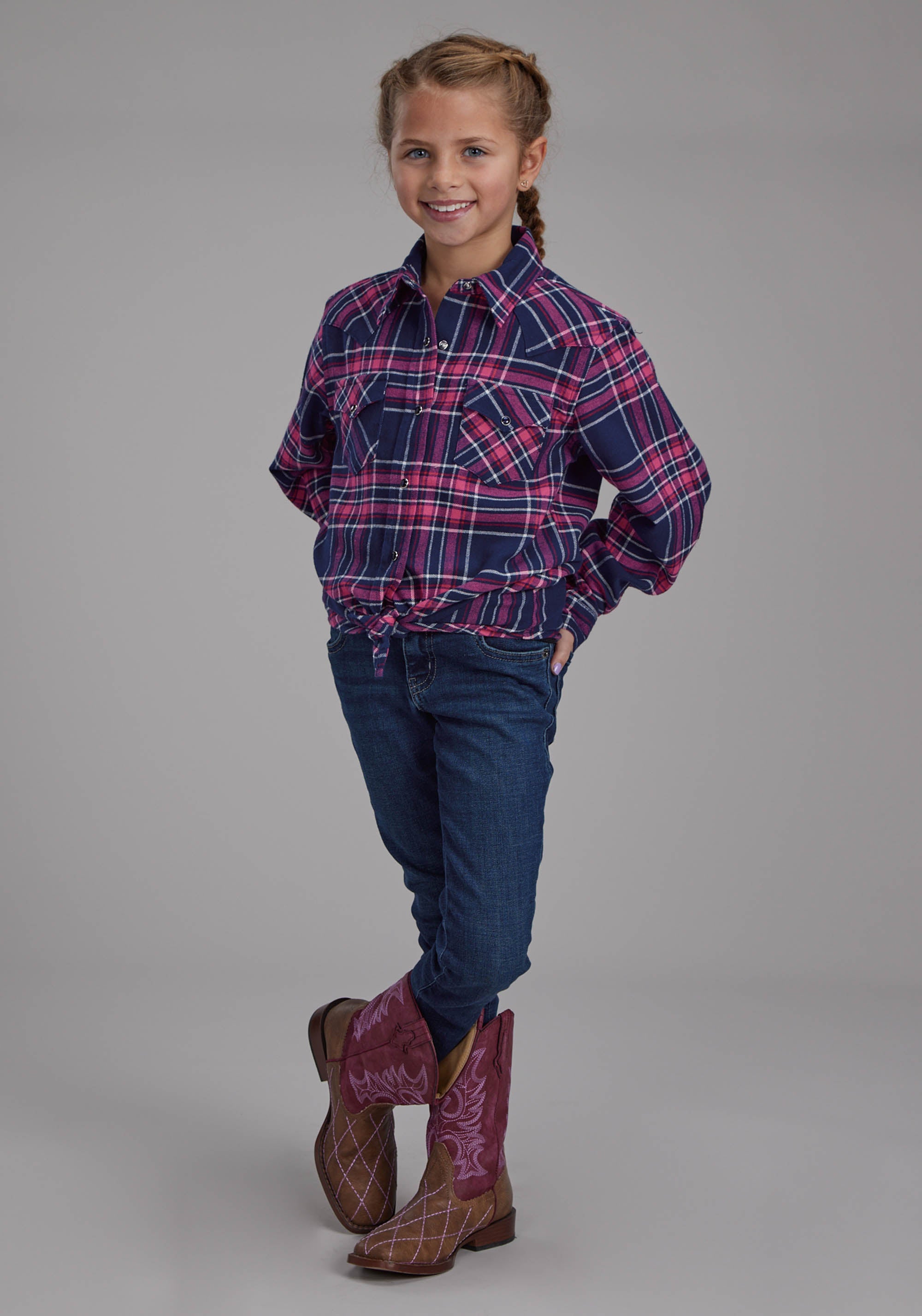 Roper Girls Unlined Flannel Shirt Long Sleeve Snap Western Shirt