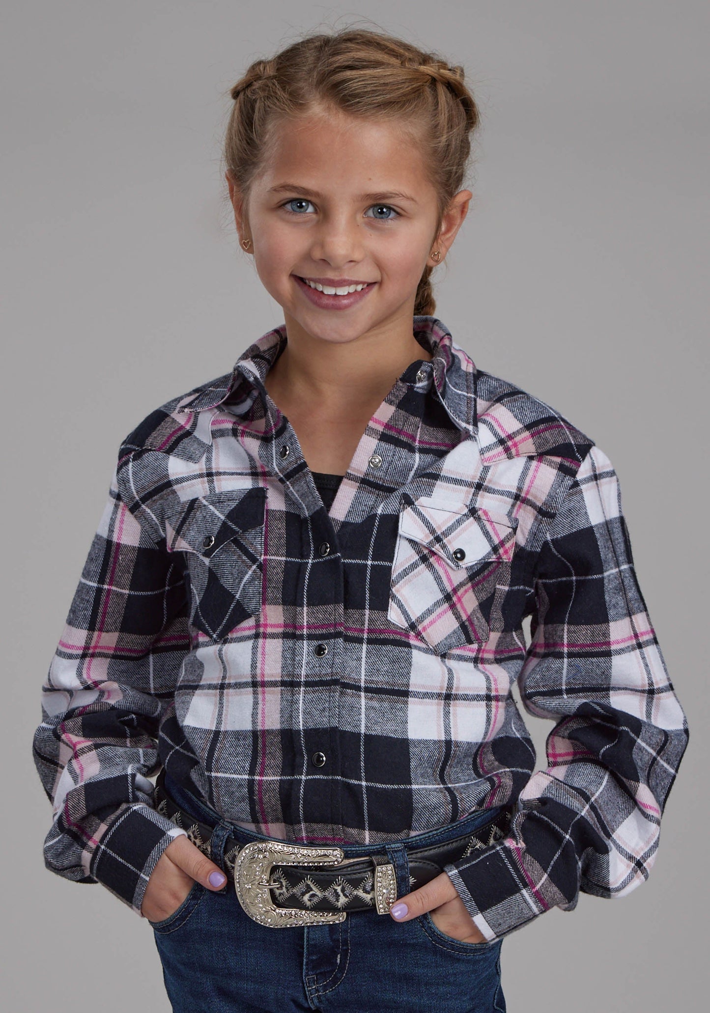 Roper Girls Unlined Flannel Shirt Long Sleeve Snap Western Shirt