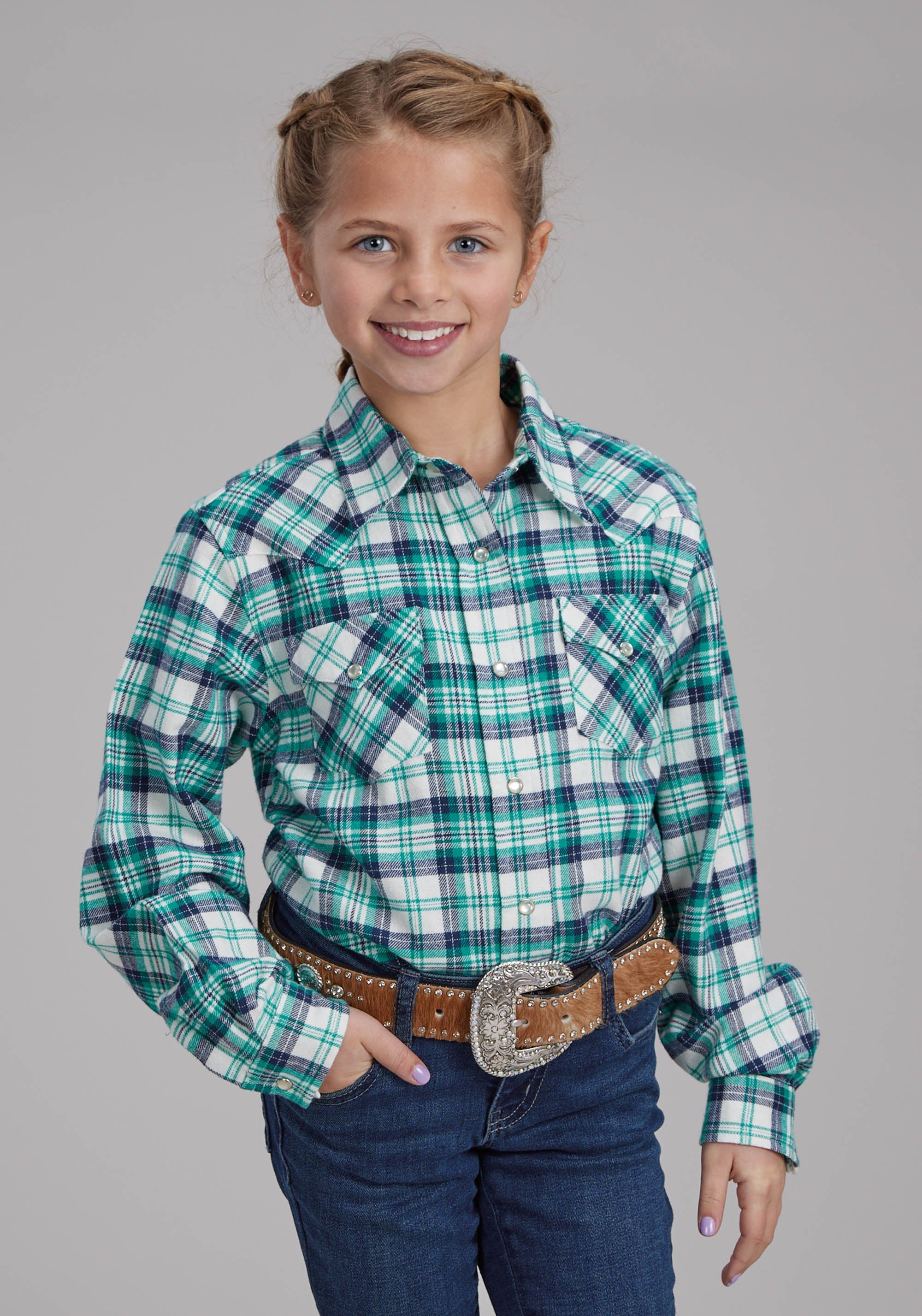 Roper Girls Unlined Flannel Shirt Long Sleeve Snap Western Shirt
