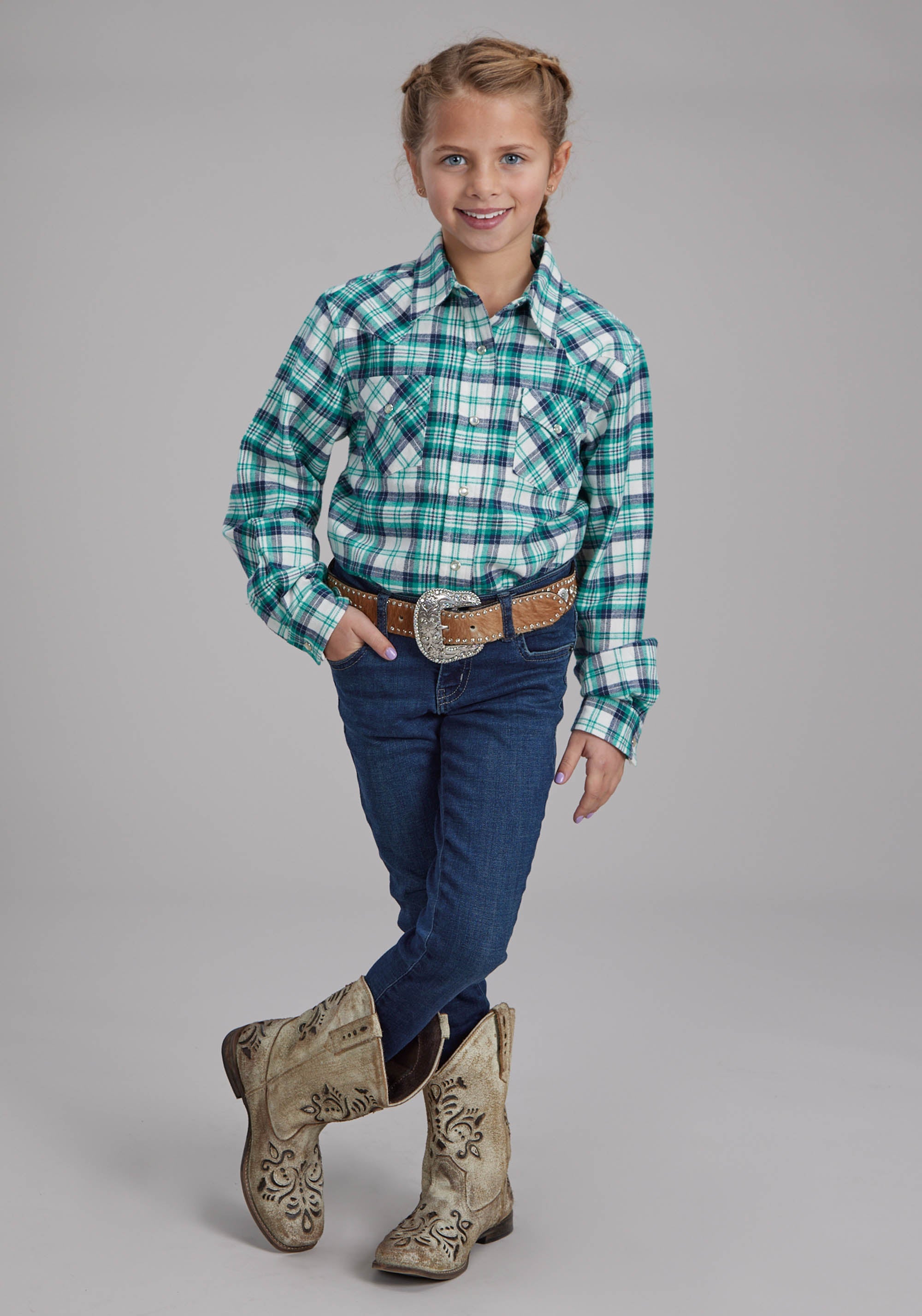 Roper Girls Unlined Flannel Shirt Long Sleeve Snap Western Shirt