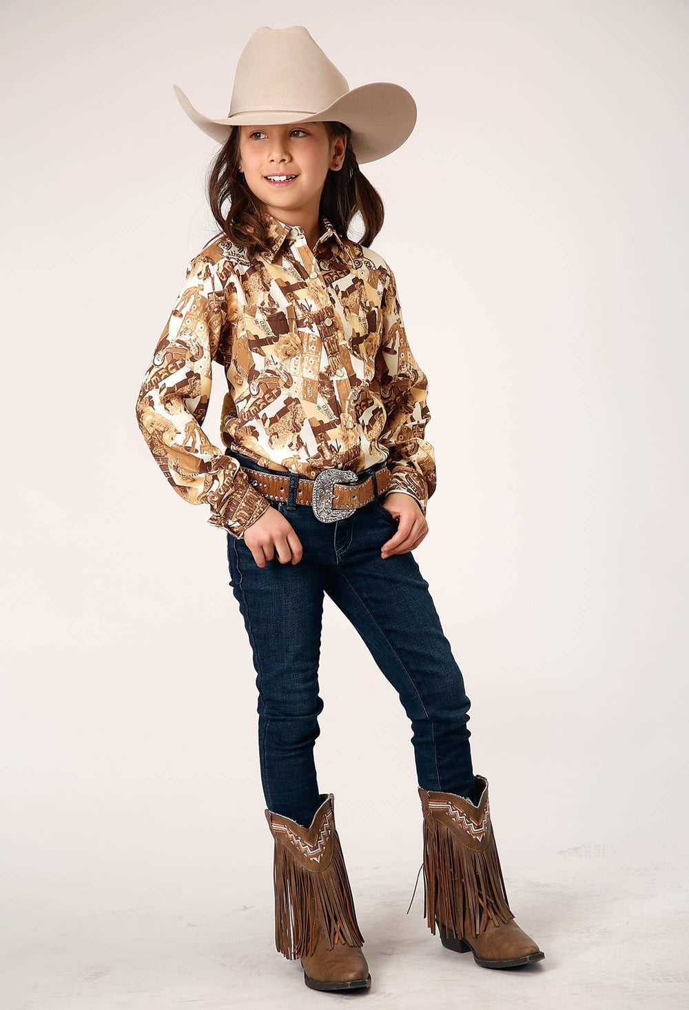 Roper Girls Long Sleeve Snap Collage Print Western Shirt - Roper - Flyclothing LLC