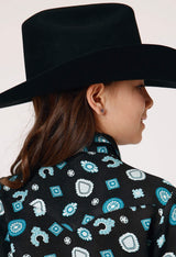 Roper Girls Long Sleeve Snap Jewel Print Rayon Western Blouse - Roper - Flyclothing LLC