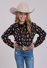 Roper Girls Long Sleeve Snap Boot Printed Rayon Western Shirt